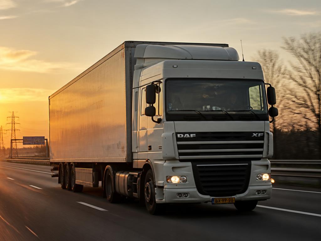 Freight truck on a European motorway at golden hour